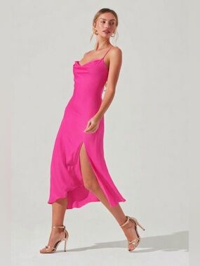 NWT ASTR The Label Gaia Midi Dress - Size XS - Hot Pink Fuchsia - Summer Wedding